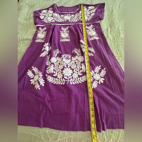Purple Hand Embroidered Floral Print Cotton Linen Blend Dress Cover Up Sz Large - Picture 7 of 8